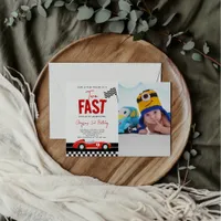 Two Fast Race Car Boy Photo 2nd Birthday Party Invitation