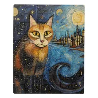 Cat in the Starry Night City Jigsaw Puzzle