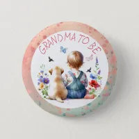 Baby Girl and Puppy Baby Shower Grandma to be Button