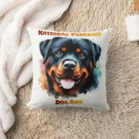 National Purebred Dog Day Rottweiler Artwork Throw Pillow