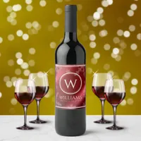 Festive Red Foil Snowflakes Monogram Name Wine Label