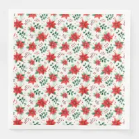 Classic Red Poinsettias Botanical Pattern Paper Dinner Napkins