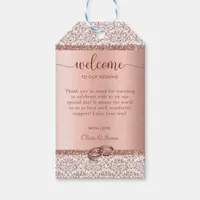 Rose Gold Glitter Damask Monogram Wedding Welcome  Gift Tags