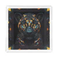 Mosaic Stained Glassed Black Panther Portrait  Acrylic Tray