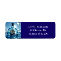 Ship in a Bottle Floating on the Ocean  Label