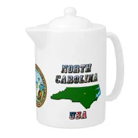 North Carolina Map Outline, Photo & US Flag Text  Teapot