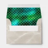 Mermaid Pearls and Scales Pattern Green ID600 Envelope