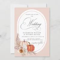 Rustic Boho Terracotta Pampas Pumpkin Fall Wedding Invitation