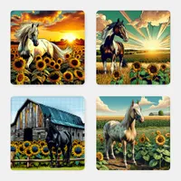 Horses in Sunflower Meadows Coaster Set