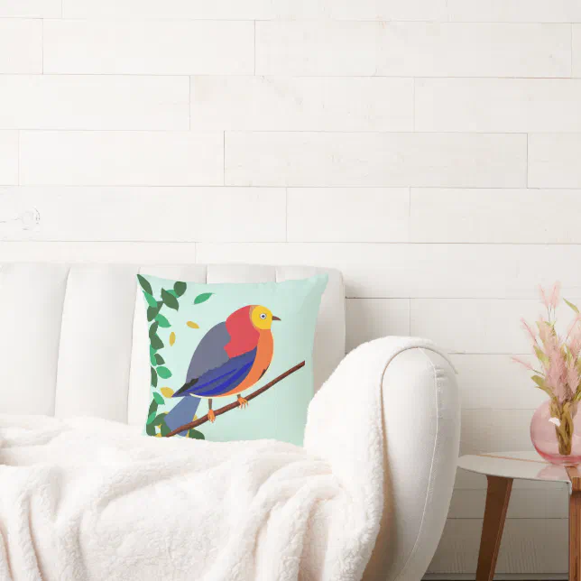 Chromatic Serenade: Bird on branch Throw Pillow