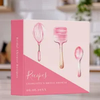 Pink kitchen utensils Bridal Shower recipe 3 Ring Binder