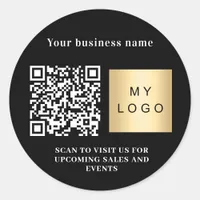 Business name black white logo qr code classic round sticker