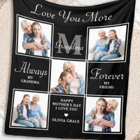 Elegant GRANDMA 5 Photo Collage Monogram Poem Flee Fleece Blanket