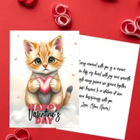 Cute Kitten with Pink Heart Valentine's Day Card