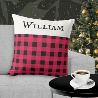 Personalized Name Red Buffalo Plaid Check Pattern Throw Pillow