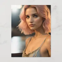 Beautiful Lady With Pastel Pink Hair Postcard