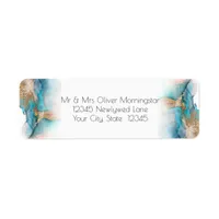 Wedding | Modern Aqua and Gold Abstract Label