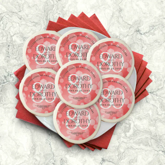 Elegant 80th Ruby Wedding Anniversary Celebration Sugar Cookie