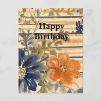 Watercolor Floral Happy Birthday Postcard