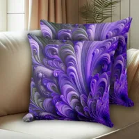 Grey & Lavender Sculpted Floral & Feather Pattern Throw Pillow