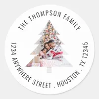 Christmas Tree Shape Photo Return Name Address Classic Round Sticker