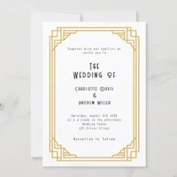 Art Deco white gold wedding Invitation