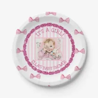 Personalized Baby Shower Paper Plates Pink Bows