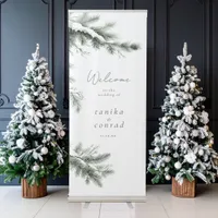 Rustic Winter Wedding Welcome Forest Green ID1049 Retractable Banner