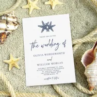 Modern Starfish Beach Nautical Navy Script Wedding Invitation