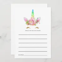 Rainbow Floral Unicorn Baby Shower Advice Card