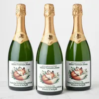 Cute Fox Asleep in Leaves Baby Shower Sparkling Wine Label