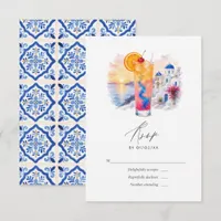 Santorini Sunset Tropical Cocktail Greece Wedding RSVP Card