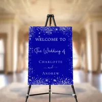 Wedding royal blue silver glitter welcome foam board