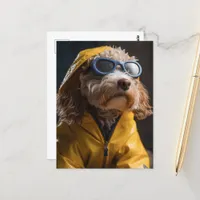 A Cute Dog in a Yellow Raincoat Postcard
