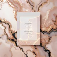 Elegant Rose Gold and Blush Alcohol Ink Wedding Invitation