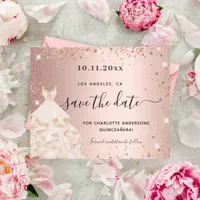 Budget Quinceanera rose gold dress save the date