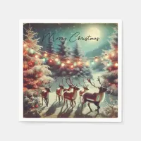 Vintage Reindeers and Christmas Lights   Napkins