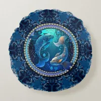 Mystical Pisces Dreams Fractal Lace New Moon Round Pillow