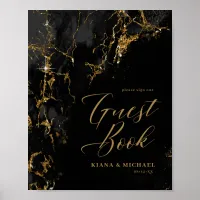 Marble Glitter Wedding Guests Black Gold ID644 Poster