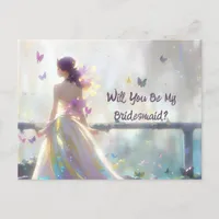 Will You Be My Bridesmaid Bride and Butterflies Postcard