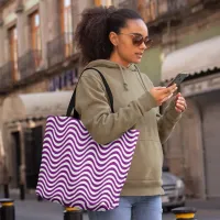 Purple White Wavy Stripes Psychedelic Hypnotic Tote Bag