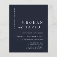 Budget Minimal Modern Navy Wedding Invitation