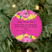  Best Mom Ever! Pink Acrylic  Ceramic Ornament