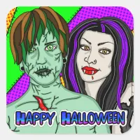 Happy Halloween | Pop Art zombie Vampire Square Sticker