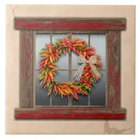 Southwest Chile Wreath on Rustic Red Wood Window Ceramic Tile