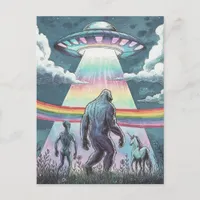 Bigfoot, Alien, and Unicorn with a UFO  Postcard