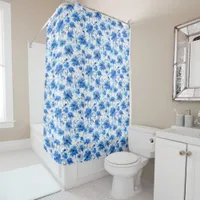 Watercolor Style Cornflower Type Blue Flower Shower Curtain