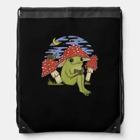 Book Fan Frog With Mushroom Hat Cottagecore Goblin Drawstring Bag