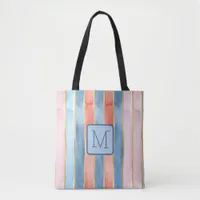 Wide Vertical Stripes Blues Color Block Monogram Tote Bag