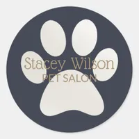 White Paw Print Logo On Navy Product Label